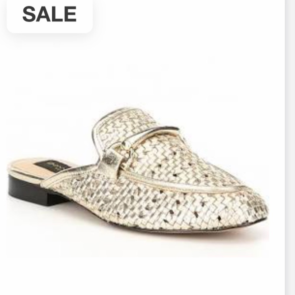 Donna Karan 8.5 women’s mules (woven gold)